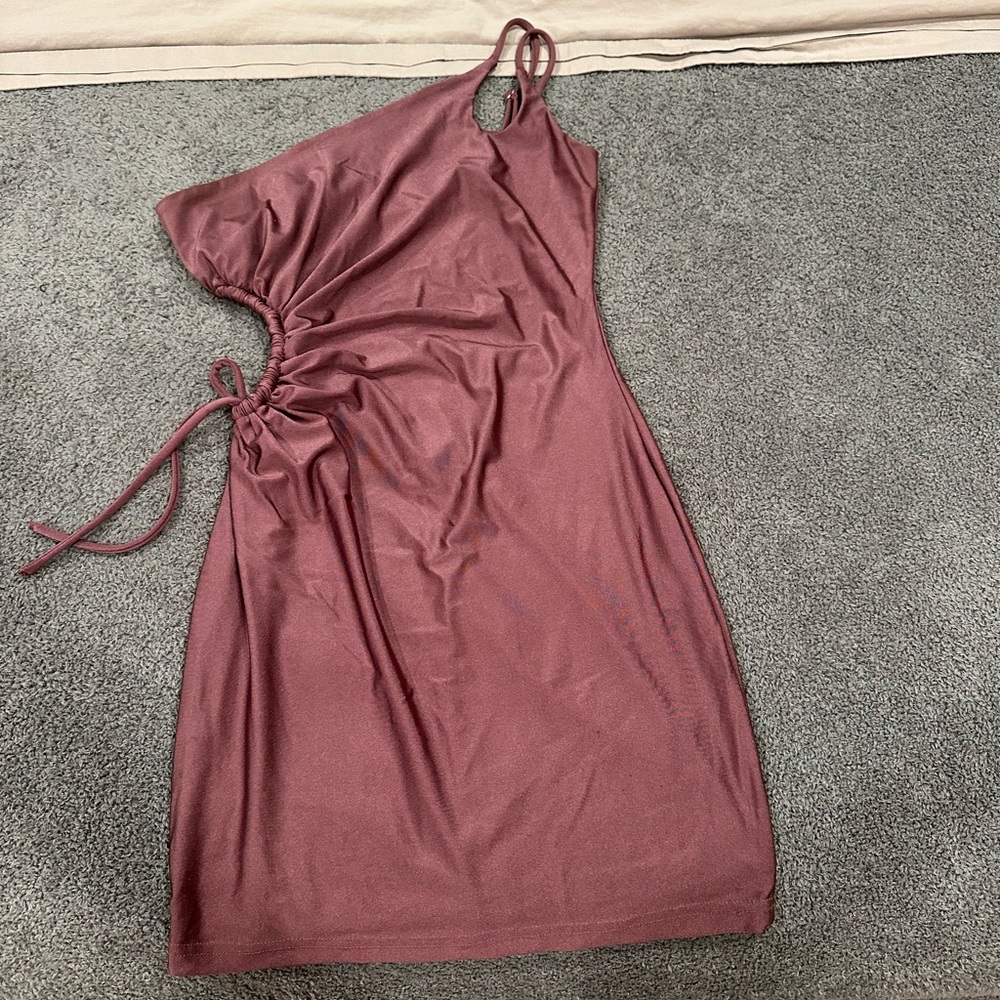 Privy Pink Asymmetrical Ruched Bodycon Dress